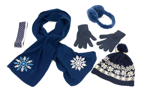 Dark blue winter accessories isolated. — Stock Photo, Image