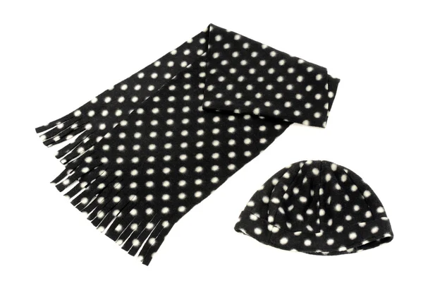 Black with white dots scarf and hat. — Stock Photo, Image