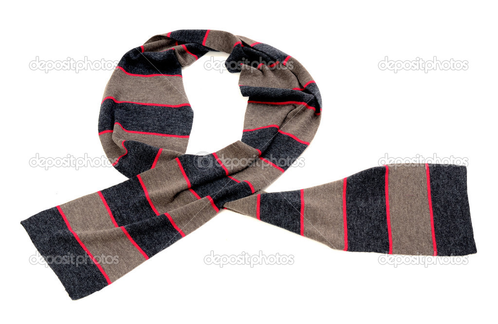 Striped grey and pink scarf for winter.