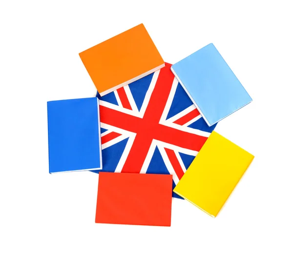 Various books on UK flag. Learn English. — Stock Photo, Image