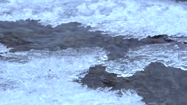 Berg Schnell Fließendes Wasser Mit Eis Einem Nebenfluss Des Guloyhi — Stockvideo