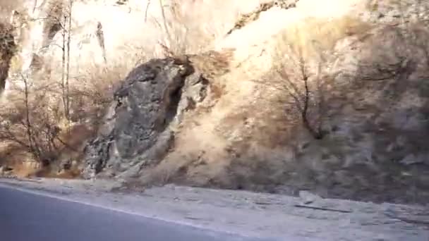Widok Poruszający Się Samochód Szosa Górski Skała Dzheyrakhsky Wąwóz Drzewo — Wideo stockowe