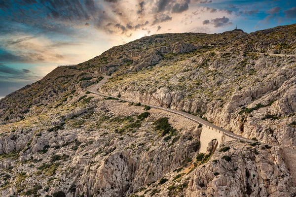 Silnice Západem Slunce Cap Formentor Port Pollenca Serra Tramuntana Mallorca — Stock fotografie