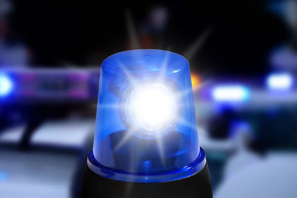 Kék Fény Rendőrségi Sziréna Villogó Fény Háttér Vészvilágítás — Stock Fotó