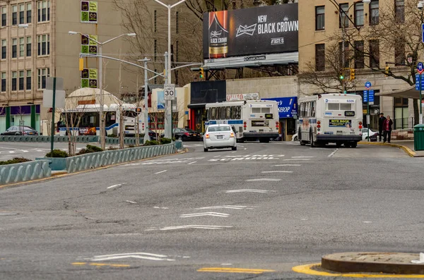 Staten Island Nyc Buses Leaving Ferry Terminal Station Rear View — Stock Photo, Image