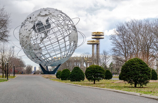 Unisphere with New York State Pavilion Observation Towers at Flushing-Meadows-Park, Queens, NYC