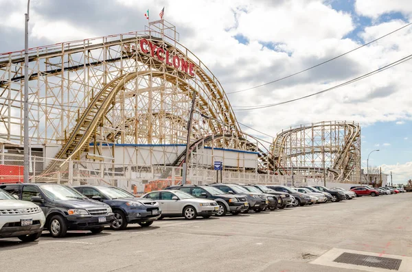 Rollercoaster Bois Cyclone Coney Island Luna Park Vue Côté New — Photo