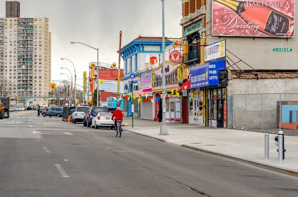 Stores Restaurants City Street Coney Island Cloudy Winter Day Nyc — Stock Photo, Image