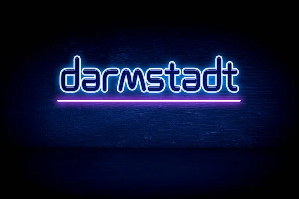 Darmstadt Blå Neon Tillkännagivande Skylt — Stockfoto