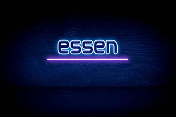 Essen Placa Anúncio Néon Azul — Fotografia de Stock