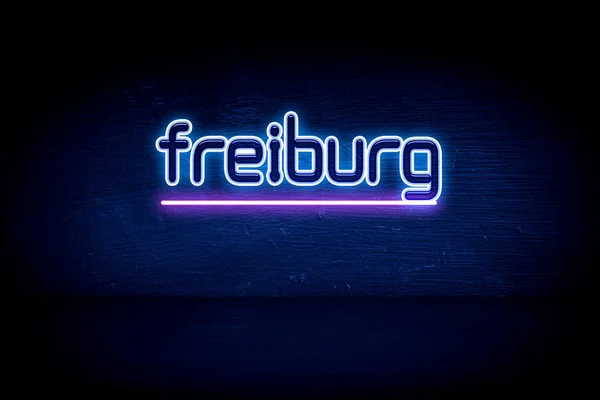 Freiburg Blå Neon Tillkännagivande Skylt — Stockfoto