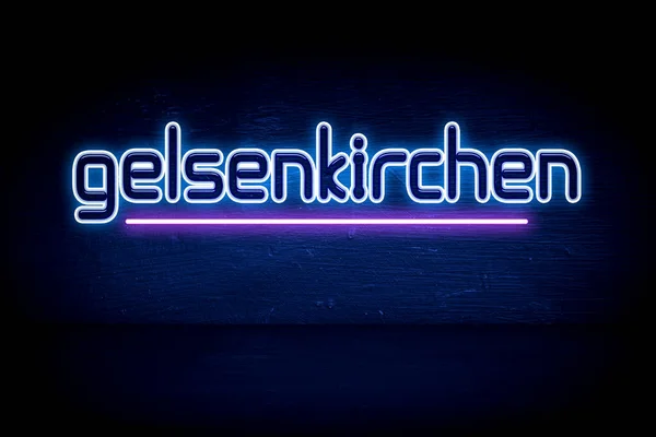 Gelsenkirchen 蓝色霓虹灯告示标牌 — 图库照片