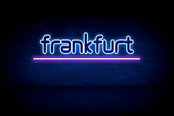 Frankfurt Blå Neon Tillkännagivande Skylt — Stockfoto
