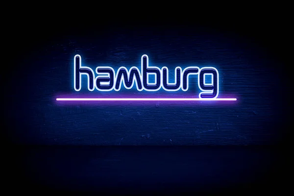 Hamburg Blå Neon Tillkännagivande Skylt — Stockfoto