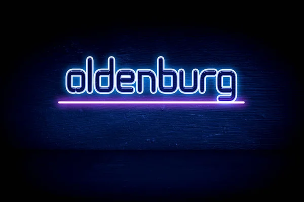 Oldenburg Blå Neon Tillkännagivande Skylt — Stockfoto