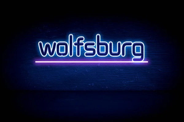 Wolfsburg Blå Neon Tillkännagivande Skylt — Stockfoto