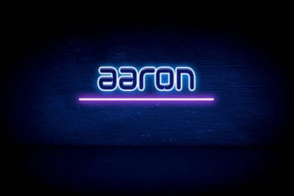 Aaron Blå Neon Tillkännagivande Skylt — Stockfoto