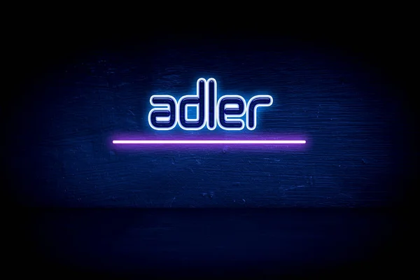 Adler Placa Anúncio Néon Azul — Fotografia de Stock