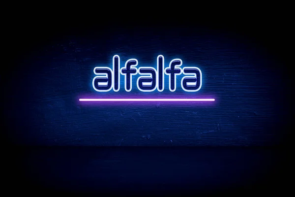 Alfalfa Blå Neon Tillkännagivande Skylt — Stockfoto