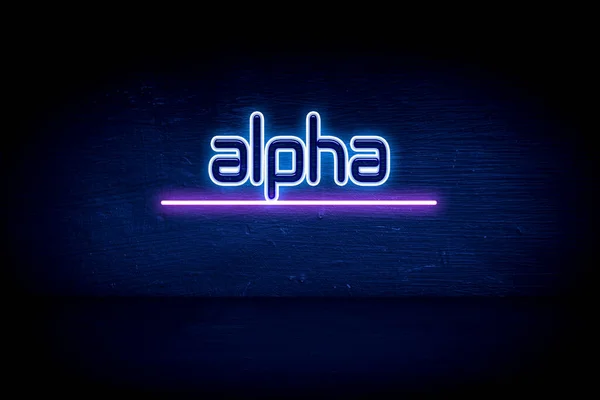 Alpha Голубая Неоновая Вывеска — стоковое фото