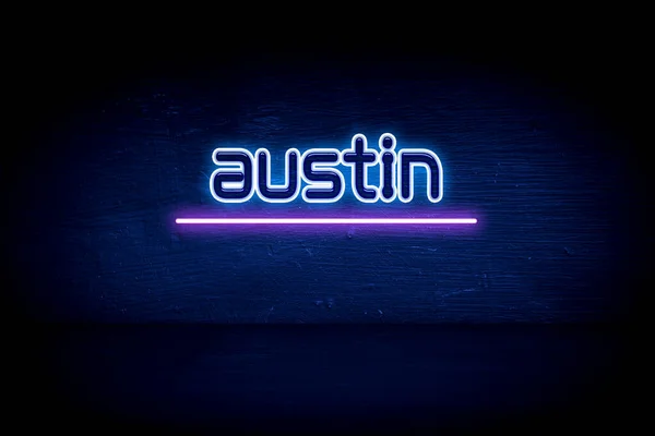 Austin Blå Neon Tillkännagivande Skylt — Stockfoto