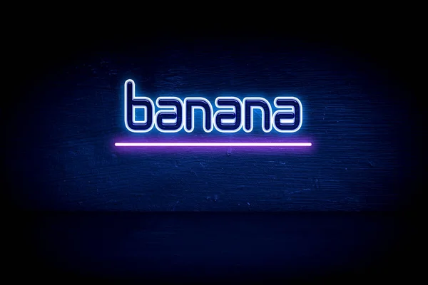 Banán Modrá Neonová Reklamní Tabule — Stock fotografie