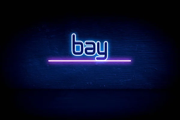 Bay Blå Neon Tillkännagivande Skylt — Stockfoto