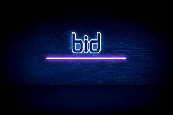 Bid Blue Neon Announcement Signboard — Stock Photo, Image