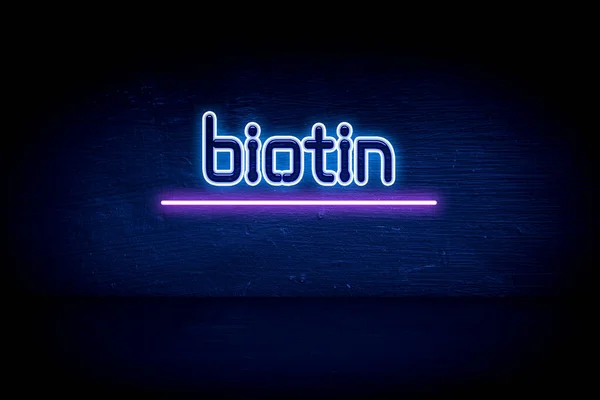 Biotin Blå Neon Tillkännagivande Skylt — Stockfoto