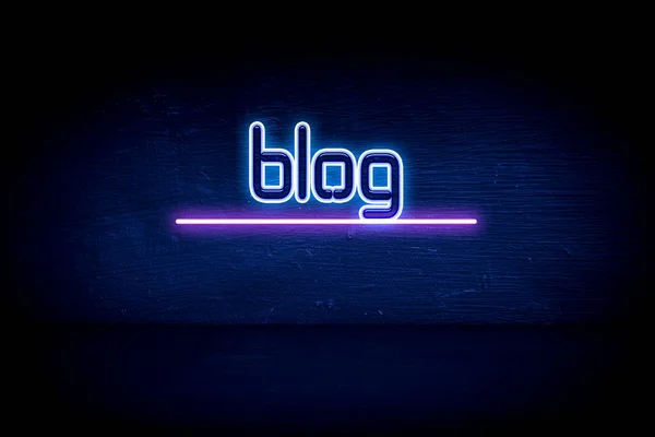 Blog Kék Neon Hirdetőtábla — Stock Fotó