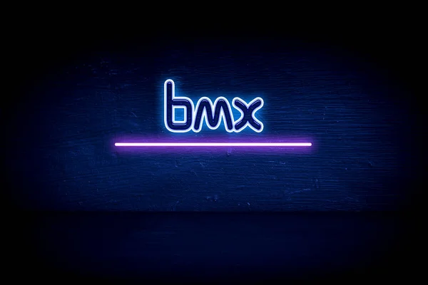 Bmx Placa Anúncio Néon Azul — Fotografia de Stock