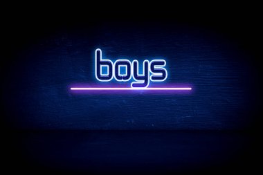 Çocuklar - mavi neon duyuru tabelası