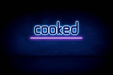 Pişirilmiş - Mavi neon duyuru tabelası