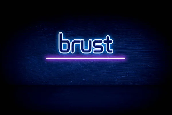 Brust Kék Neon Hirdetőtábla — Stock Fotó