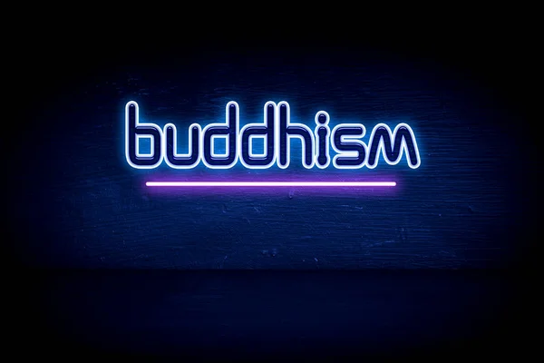 Buddhism Blue Neon Announcement Signboard — Stock Photo, Image