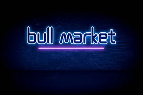 Bull Market Mavi Neon Duyuru Tabelası — Stok fotoğraf