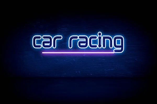 Car Racing Papan Nama Pengumuman Neon Biru — Stok Foto