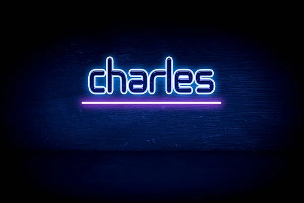 Charles Blå Neon Tillkännagivande Skylt — Stockfoto