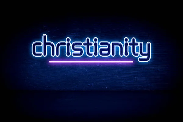 Christianity Blue Neon Announcement Signboard — Stock Photo, Image