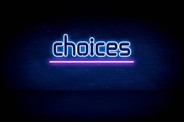 Choices Blue Neon Announcement Signboard — Stock Photo, Image