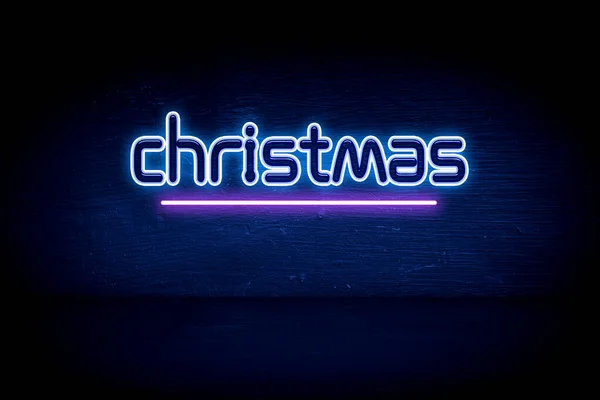Christmas Blue Neon Announcement Signboard — Stock Photo, Image