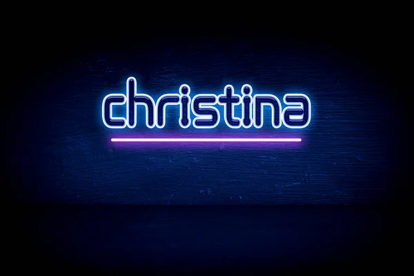 Christina Blauw Neon Aankondiging Signboard — Stockfoto
