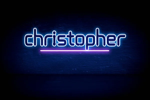 Christopher Letrero Anuncio Neón Azul —  Fotos de Stock