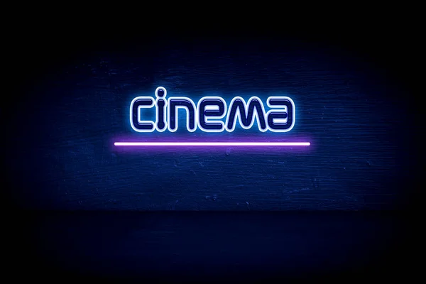 Cinéma Enseigne Bleu Néon Annonce — Photo