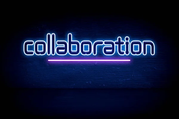 Collaboration Blue Neon Announcement Signboard — Stock Photo, Image