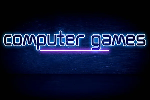 Computer Games Blue Neon Announcement Signboard — Stock Photo, Image