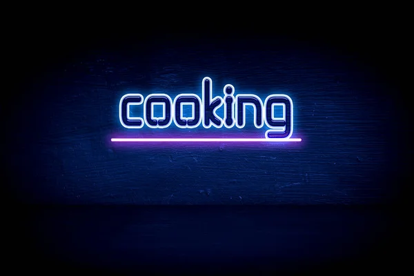 Cocinar Letrero Anuncio Neón Azul —  Fotos de Stock