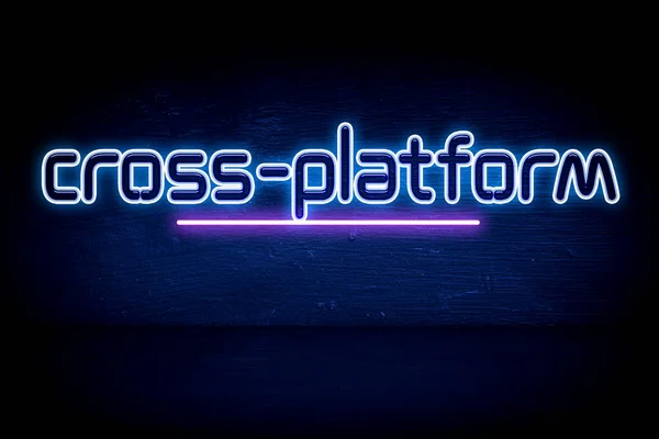 Cross Platform Kék Neon Hirdetőtábla — Stock Fotó