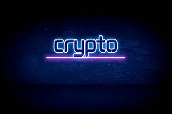 Crypto Letrero Anuncio Neón Azul —  Fotos de Stock