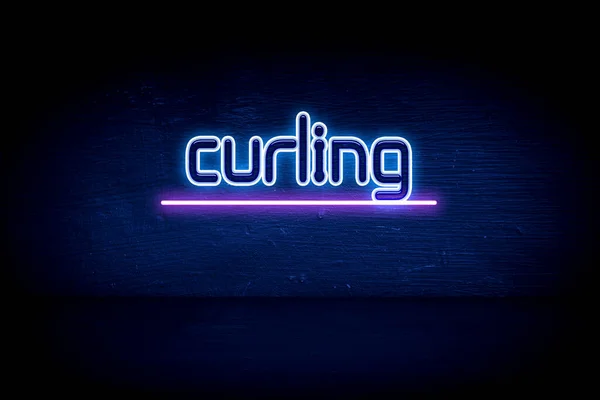 Curling Μπλε Πινακίδα Ανακοίνωση Νέον — Φωτογραφία Αρχείου